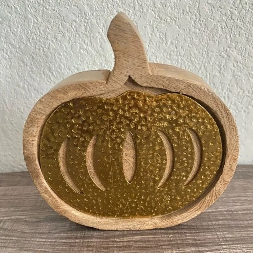 Fall Wooden Pumpkin Tabletop Holiday Decor Autumn Halloween Metal